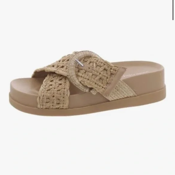 MARC FISHER Women Welti Woven Suntan Natural Tan Slide Sandals Sz. 5.5 - Picture 9 of 13